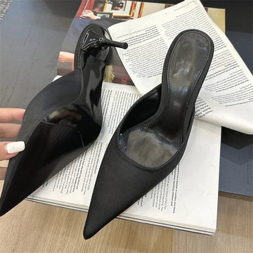 xajzpa Fashion Concise Pointed Toe Women Slippers Thin Low Heels Casual Party Pumps Summer Slide Mules Shoes